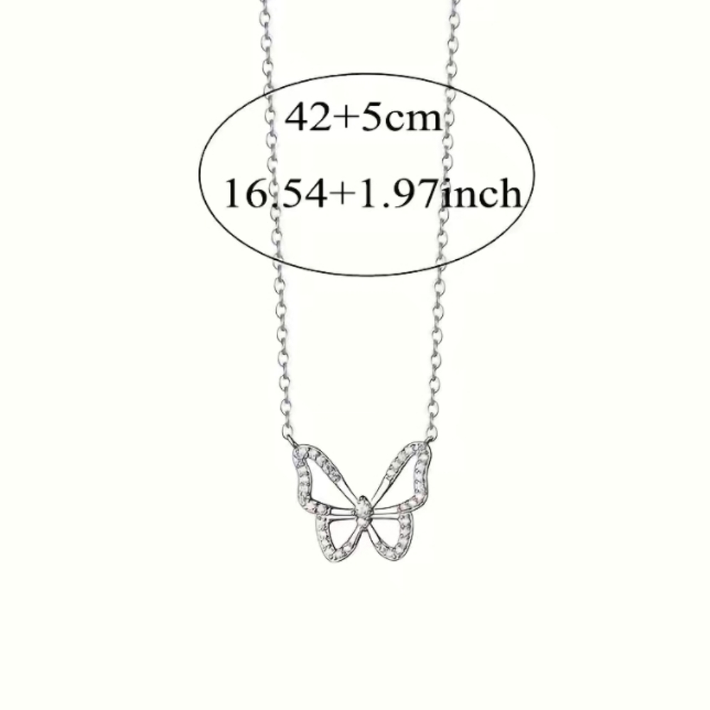 NEW Rhinestone Butterfly Pendant Necklace silver - Picture 5 of 7